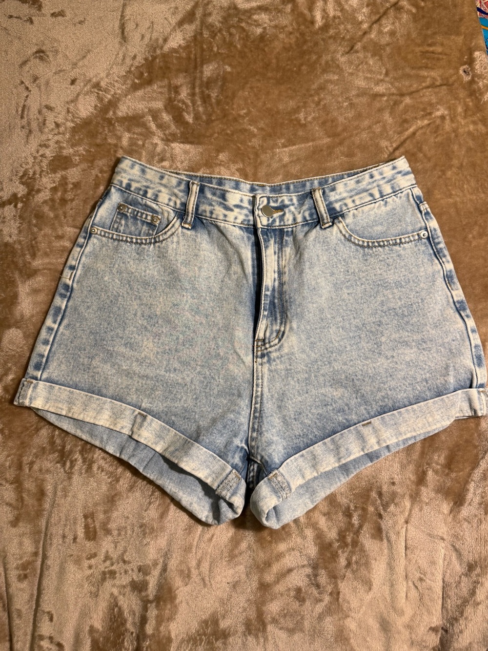 SHEIN Light Blue High-Waist Rolled Hem Denim Shorts